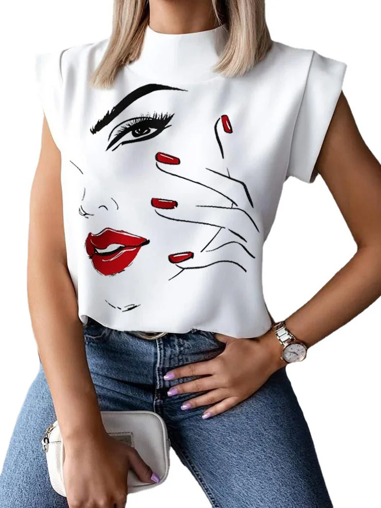 

YGYEEG Girls Clothes T Shirts For Women Printing Beautiful Face Colorful Lips Ladies Streetwear Style Fashion Tee Top Female