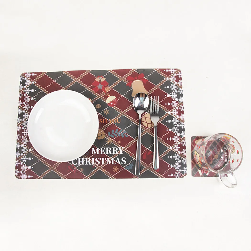 Set Of 6 Christmas Place Mats / Coasters Reusable Cup Coasters PVC Table Decor  For  Rectangular Round Square Table