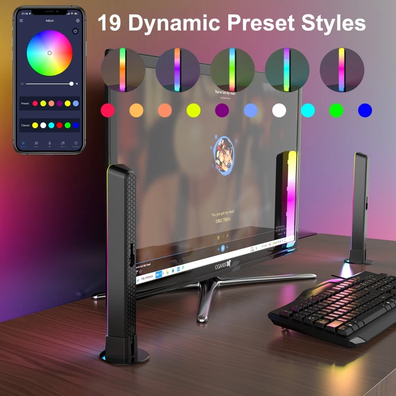 

2x RGB Led Light Bar Voice-Activated Pickup Rhythm Light USB Atmosphere Light Music Pickup Rhythm Light for Party