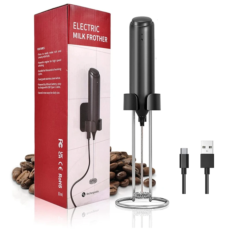 

Milk Frother Handheld Electric Whisk Drink Mixer Foam Maker USB Rechargeable Wall-Mounted Stand