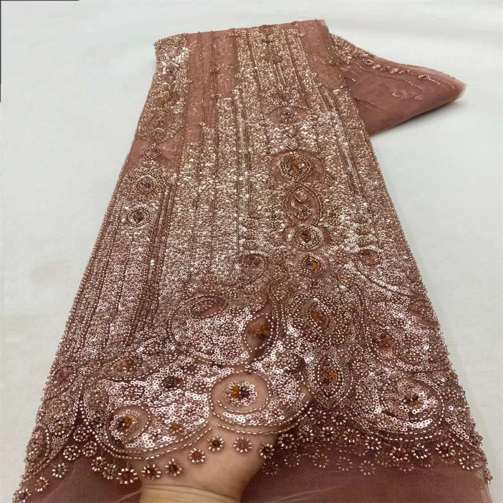 2024 новейшая африканская Изысканная кружевная ткань французское с блестками и