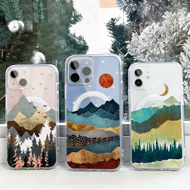 

Impasto landscape painting Phone Case For iPhone 13 12 11 Mini Pro Max transparent Super Magnetic MagSafe Cover