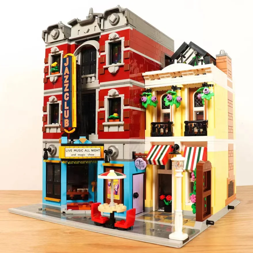 

Модульное здание с иконами, Джазовый клуб 10312, пиццерия и 3-этажная уличная модель блоков, набор кирпичей, игрушки, подарок для мальчиков и девочек, 2899 шт.