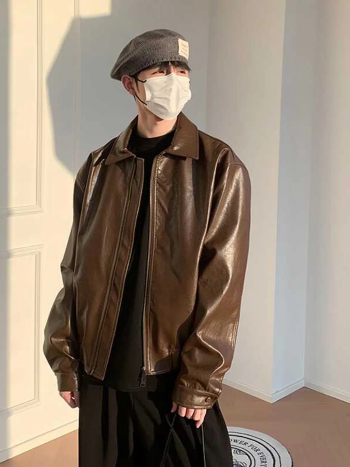 Американское винтажное коричневое кожаное пальто Верхняя одежда Мужская