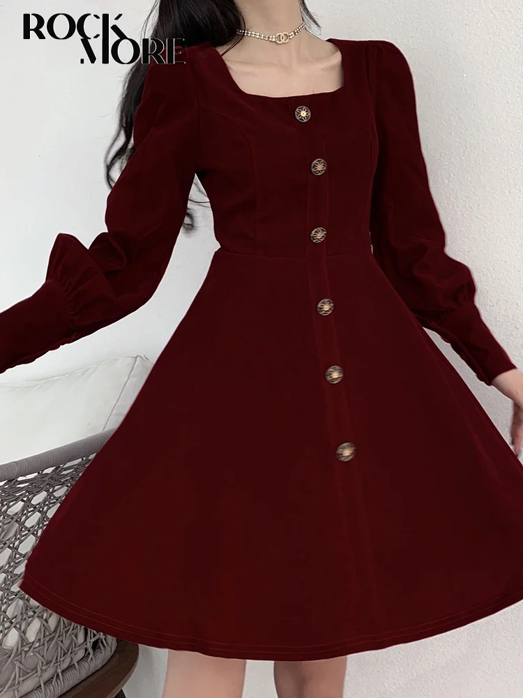 

Rockmore Red Velvet Evening Dresses for Women Christmas Chic Square Collar Birthday Party Dress Vintage Elegant Wedding Outfits