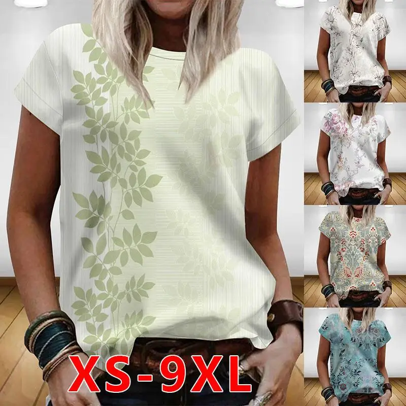 

Women's 2022 0-neck Summer Loose Casual Floral Printed Tops Plus Size Fashion Casual Tops Casual Tops