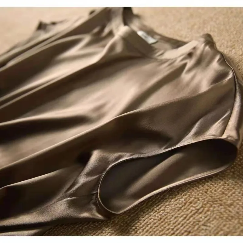 Летняя женская шелковая атласная блузка с коротким рукавом элегантные офисные