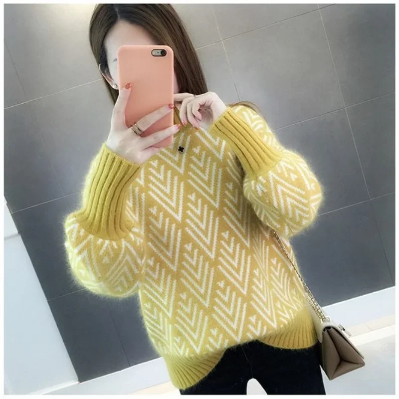 Женские зимние толстые теплые вязаные свитера женская модная уличная одежда