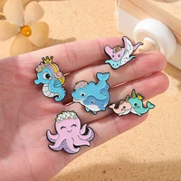 sea life enamel pin custom dolphin seahorse octopus brooch cartoon animal lapel badge clothes bag cowboy kids gift