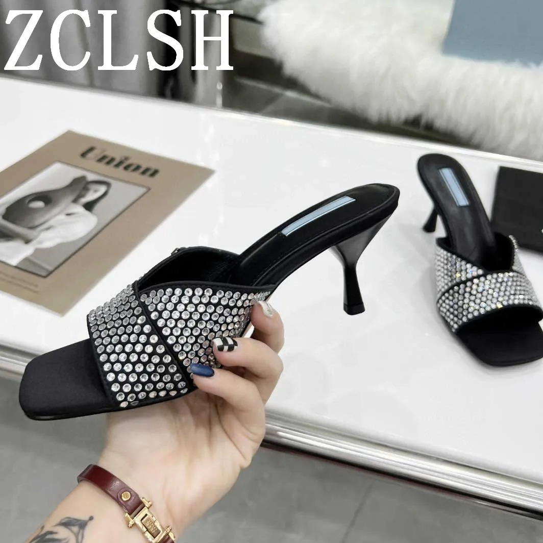 

Sequined Glitter Shoes Summer Fashion Bling Bling Beading Slides Real Leather Outdoor Slippers Open Toe Brand Shoes Women 2022