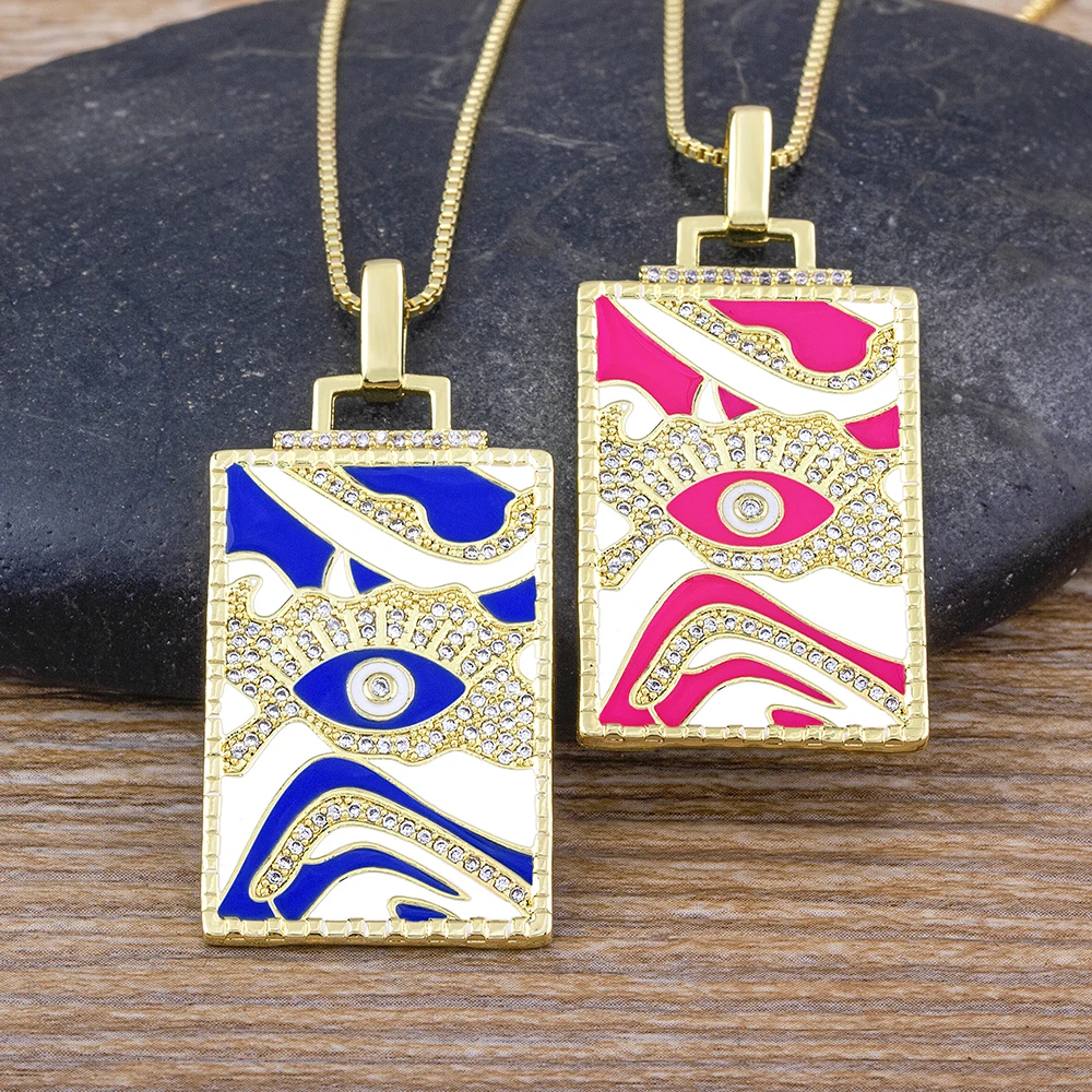 

Classic 5 Colors Turkish Evil Eye Shine Crystal Enamel Oil Drop Pendant Necklace Women Charm Jewelry Anniversary Exquisite Gifts