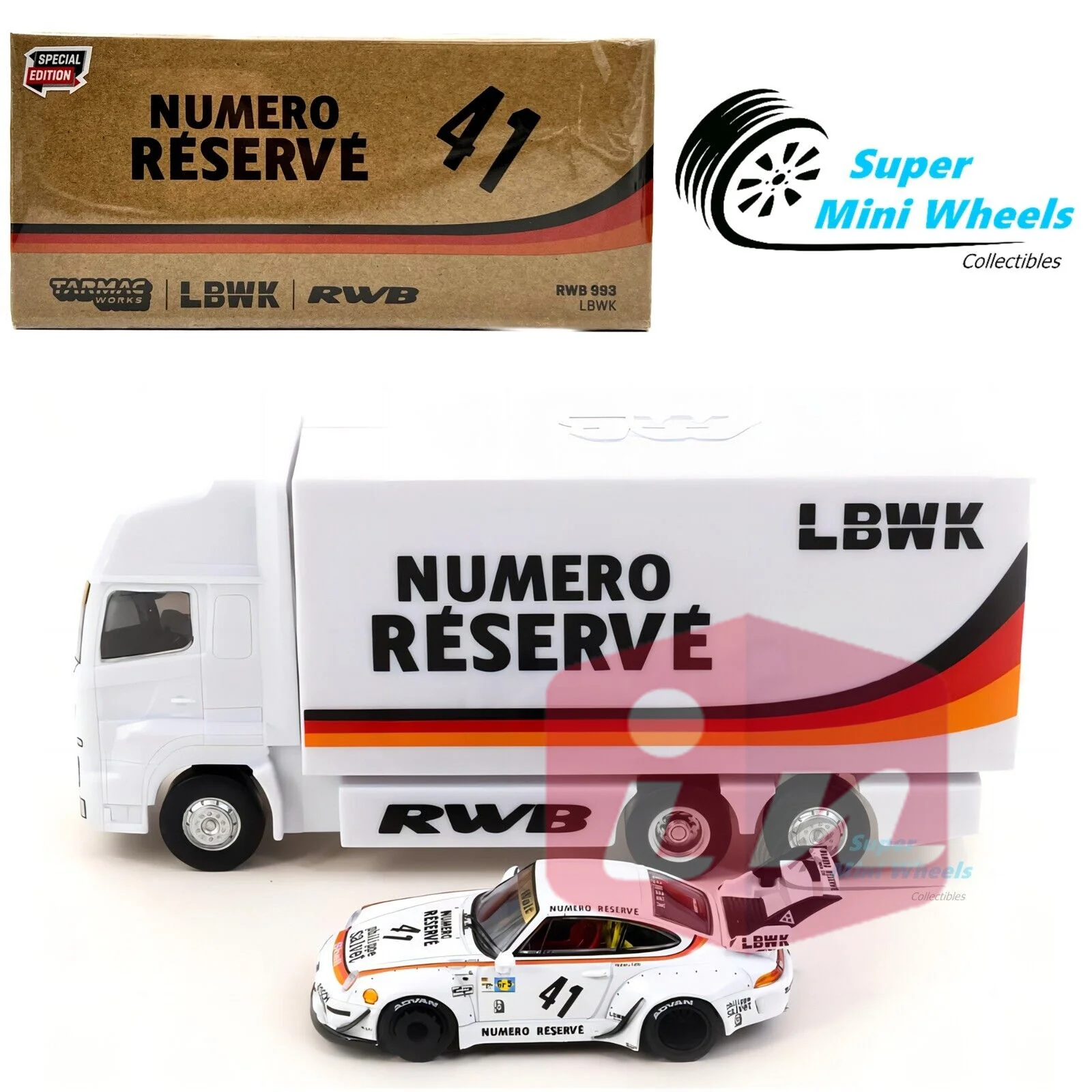 

Tarmac работает 1:64 RWB 993 LBWK с пластиковой упаковкой грузовика, литая модель автомобиля, коллекционная лимитированная коллекция, хобби-игрушки