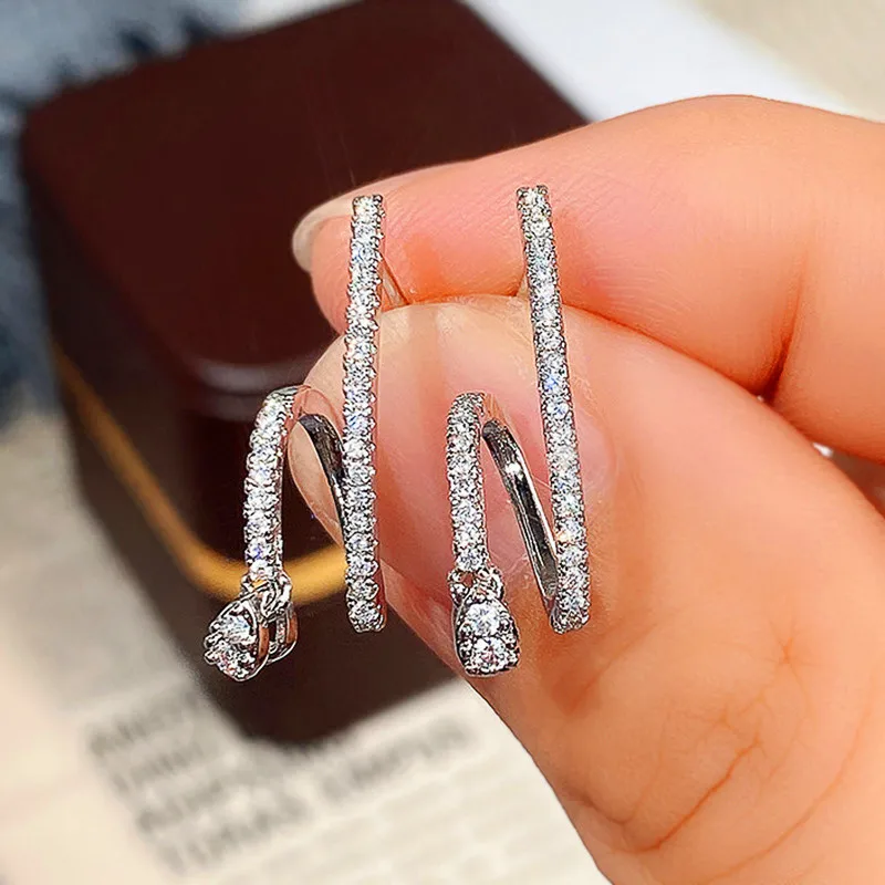 

Uilz Novel Design Bridal Wedding Earrings Silver Color Dazzling White Cubic Zirconia Chic Earrings for Women New Trend Jewelry