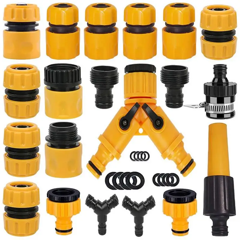

Garden Watering Hose Set Quick Connector 1/2” End Double Male Hose Coupling 31PCS Joint Adapter Extender Set For Hose Pipe