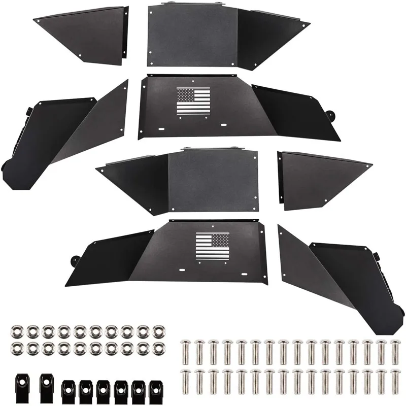 ANX Rear Inner Fender Liners Fit for 2018 -2022 Jeep Wrangler JL JLU Aluminum Lightweight Design Splash Guards US Logo (Black) enlarge