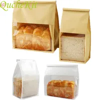 50Pcs White/Kraft Toast Bread Bakery Bags with Clear Window Kitchen Sealing Grease Proof Kraft Paper Packaging Bags For Business