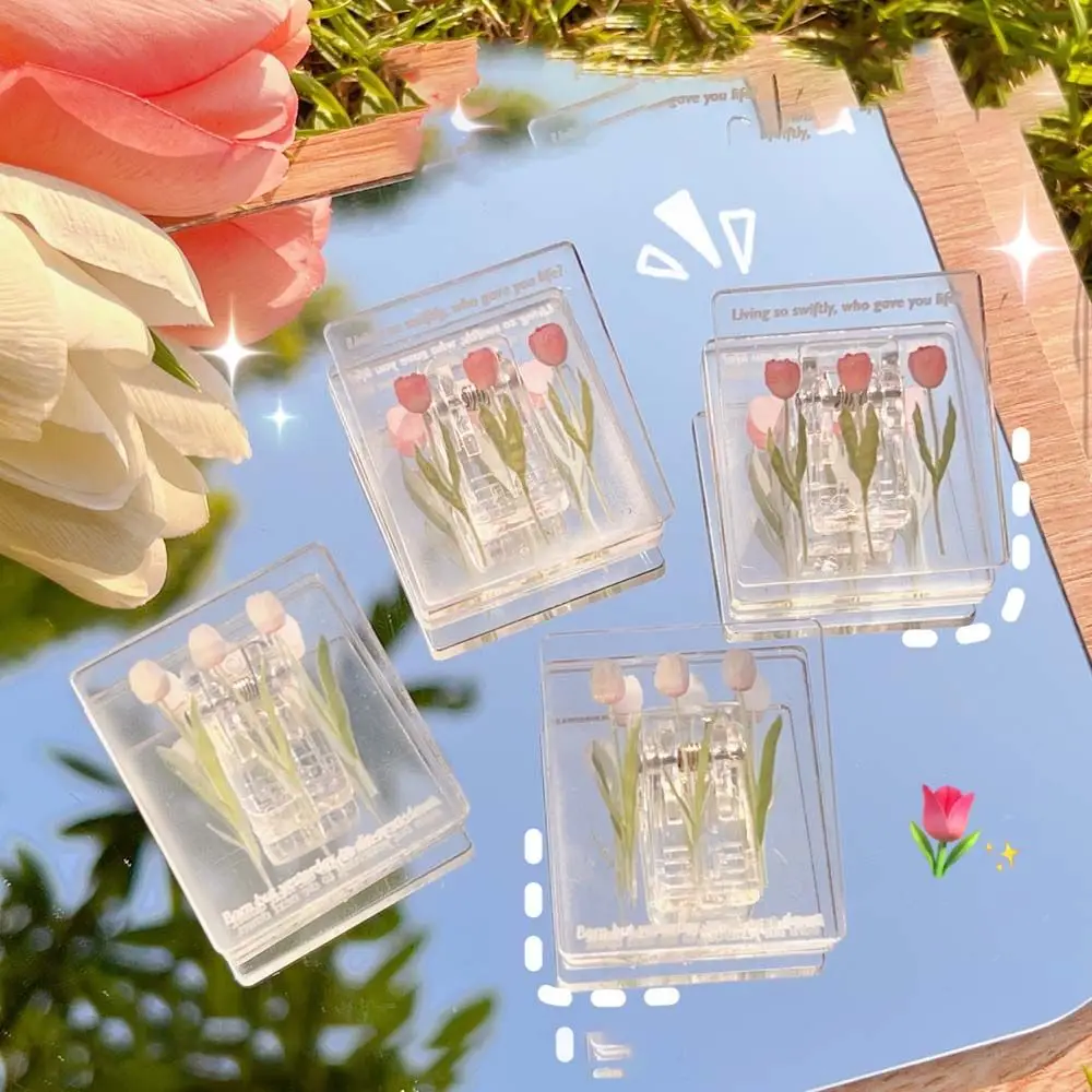 

1 Pc Transparent Solid Color Tulips File Folder Kawaii Small Clip Mini Candy Bean Clips Beautiful Flowers Long Tail Clip