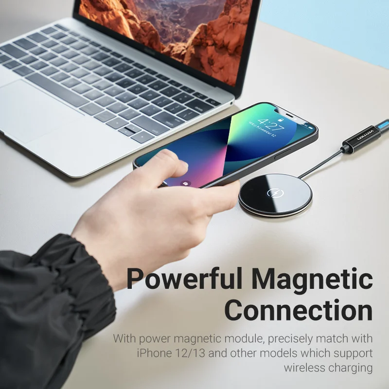 vention magnetic wireless charger for iphone 12 13 magnet induction charger for airpods pro xiaomi huawei 15w wireless charging free global shipping