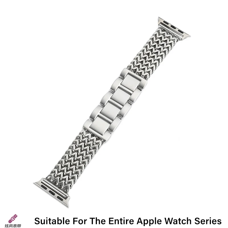Роскошный ремешок из нержавеющей стали для Apple Watch 9 8 7 6 SE 5 3 45444241 мм, металлический плетеный браслет Correa iWatch Ultra 49 мм 40 38 мм (art.: 3920cfb8cb196) - 3920cfb8cb196
