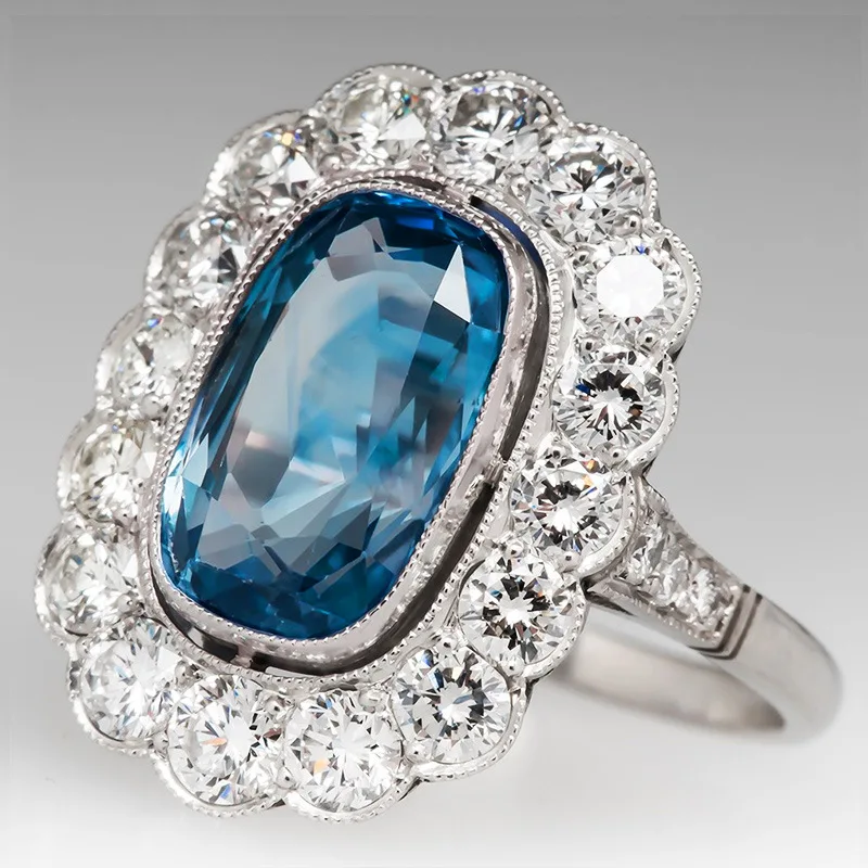 

Luxury Banquet Inlaid Ocean Blue Cubic Zircon Rings for Women Romantic Wedding Engagement Fashion Jewelry Rings Y2k Accessories