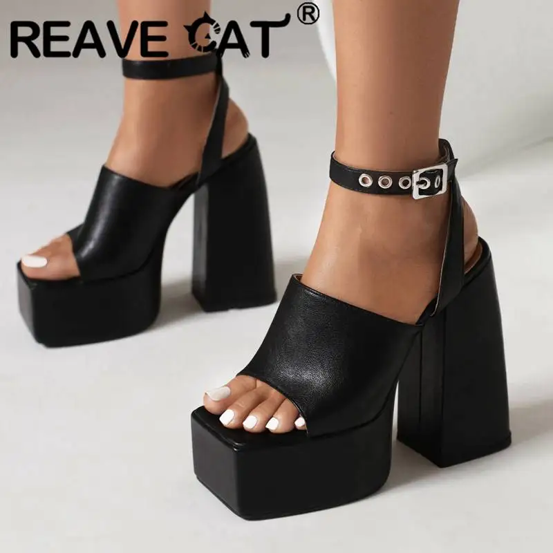 

Женские туфли на блочном каблуке REAVE CAT, привлекательные праздничные туфли больших размеров 41, 42, 43 с ремешком на щиколотке и Платформе 5 см