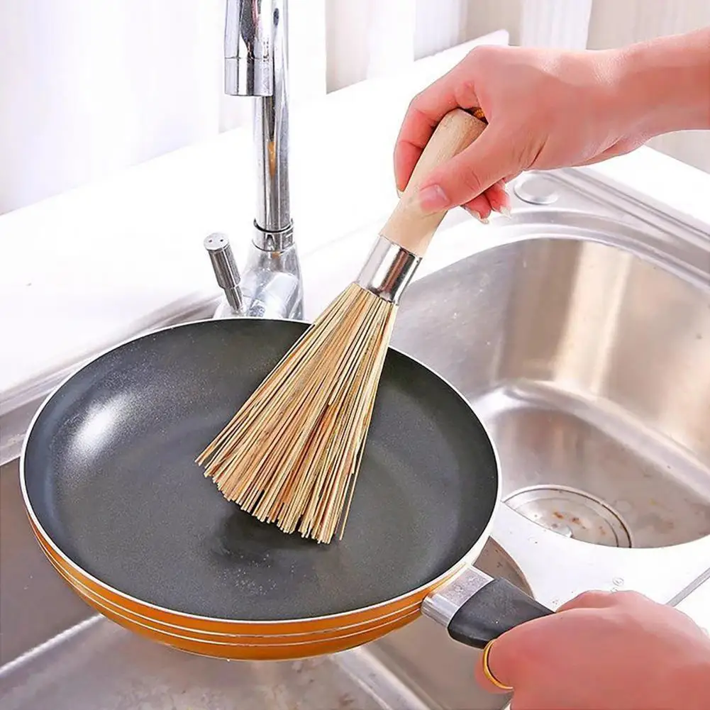 

Bamboo Pan Brushes Long Handle Wok Cleaning Brush Dish Brushes Kitchen Tool for Home Restaurant