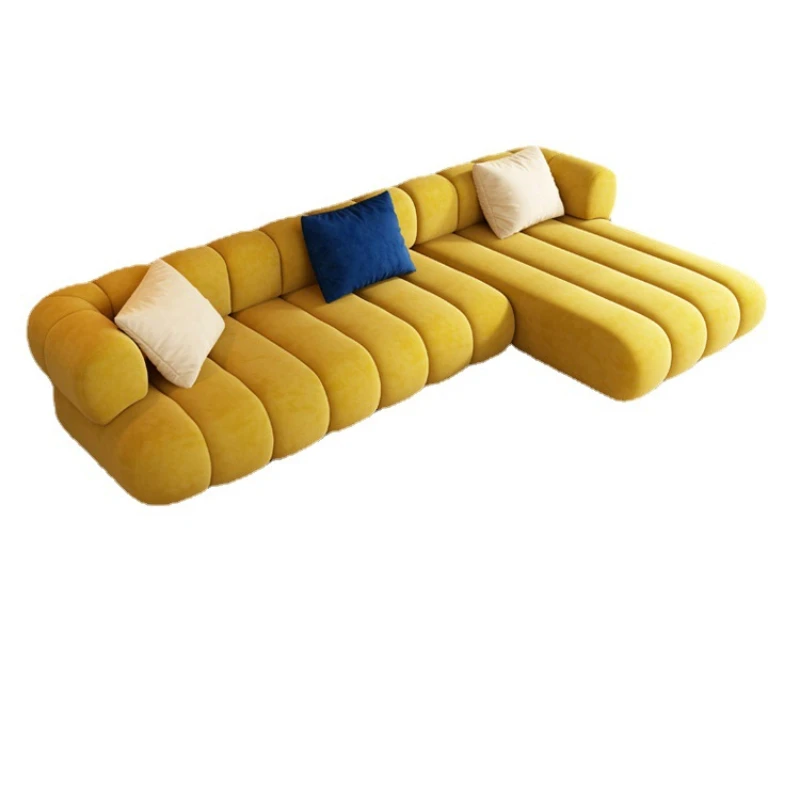 

New sofa light luxury modern minimalist Italian minimalist net red living room fabric yellow combination curved sofa