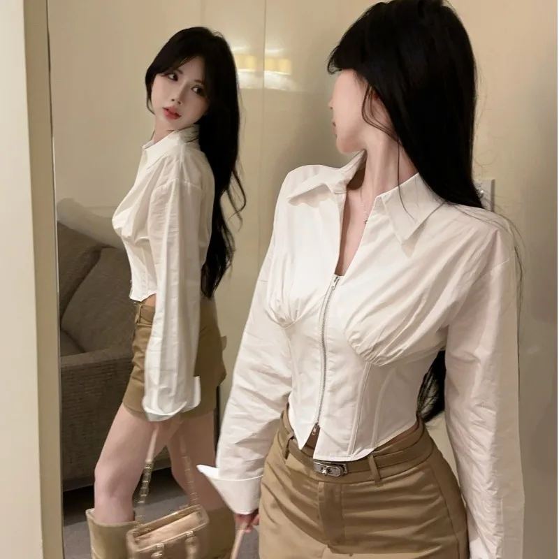 Рубашки с длинными рукавами во французском стиле женский дизайн короткий топ