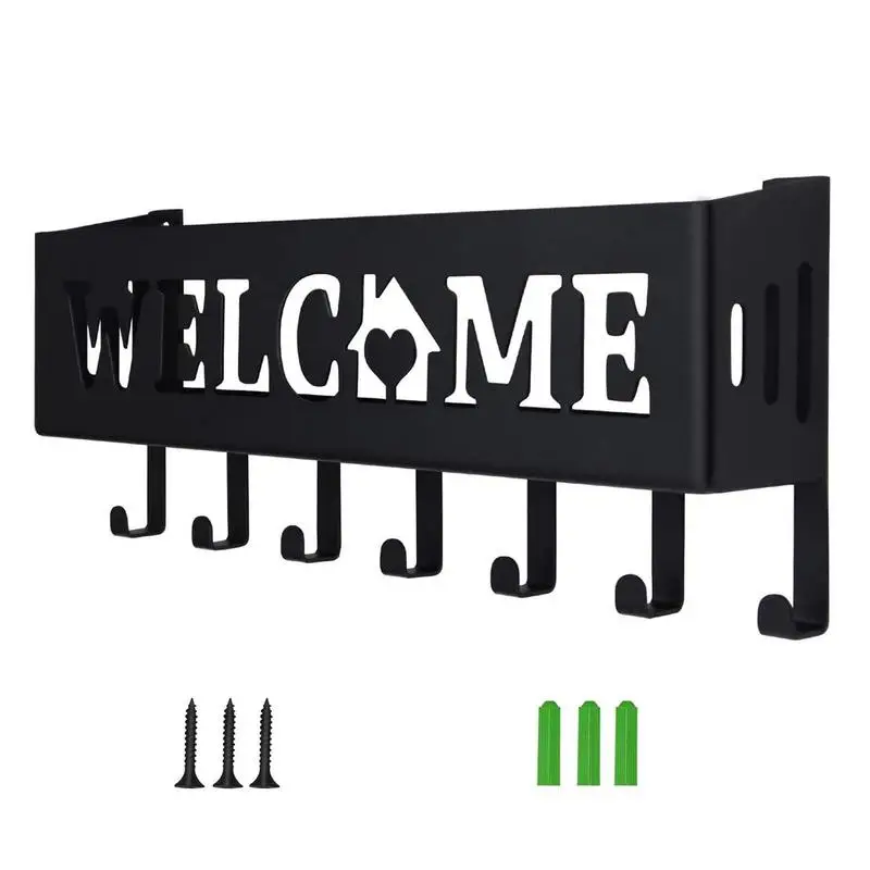 

Key Mail Holder Wall Hooks 7 Hooks Welcome Key Shelving Key Rack Iron Mail Organizer Wall Mount Envelope Home Decoration