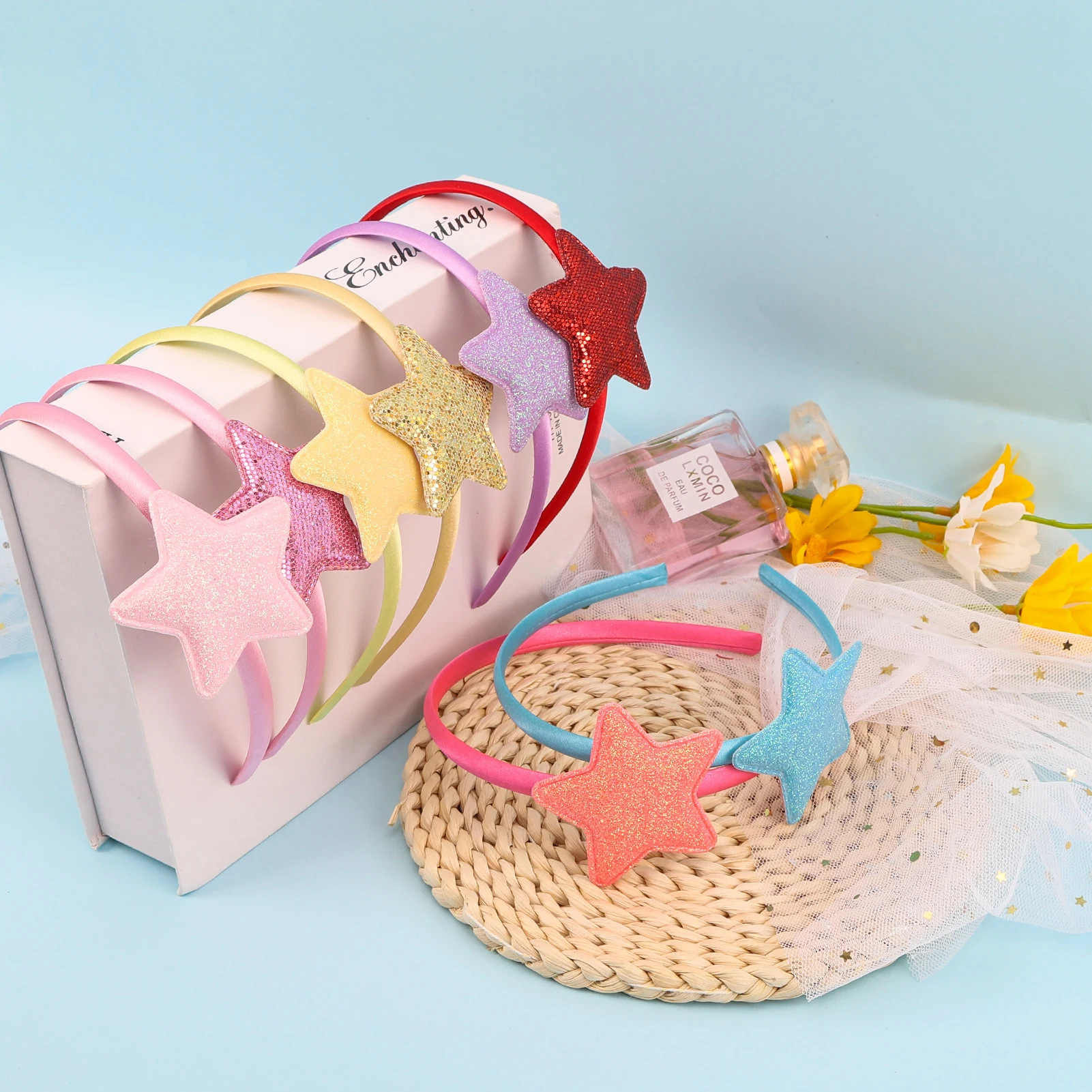 

Модные блестящие повязки для волос со звездой и пентаграммой геометрические женские тонкие повязки элегантный головной убор для повседнев...