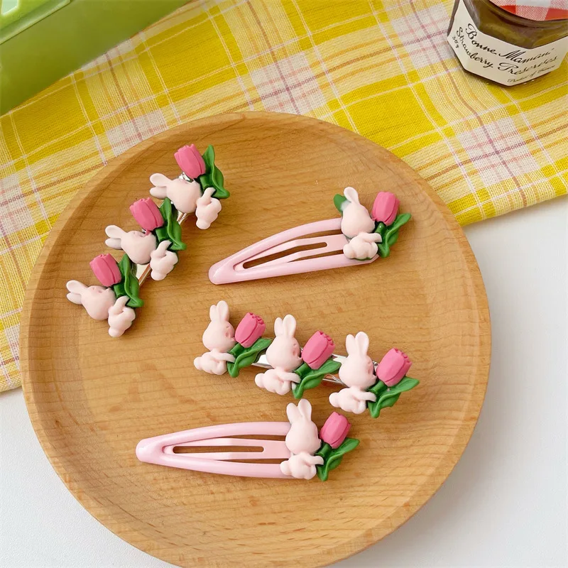 

Tulip Bunny Hairpin 2022 Sweet Girls Cute Pink BB Hair Clips for Children Kawaii Headdress Cartoon Baby Hair Accessories Gifts