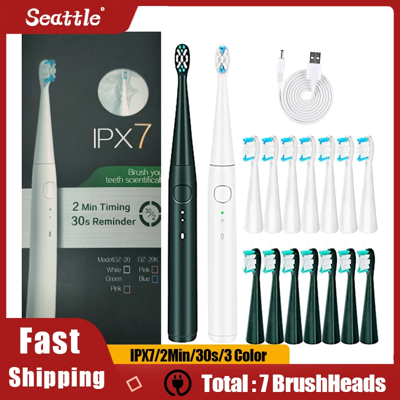 

Sonic Electric Toothbrush USB Rechargeable DZ20 Adult Timer Durable Discount Portable 2 Mode Travel Tooth 7 Brush Clean Head