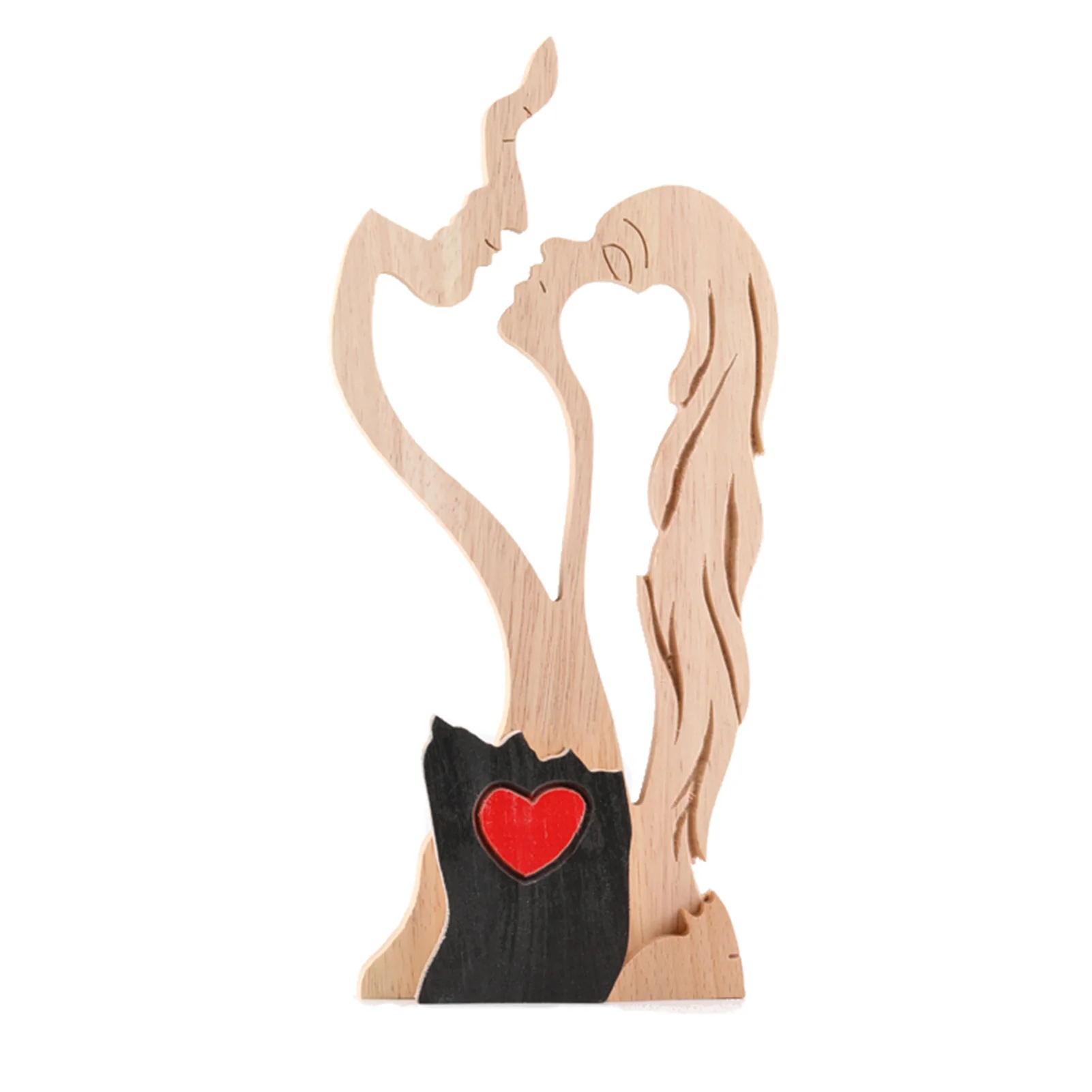 

New Hot Love Couple Wooden Statue Warm Finish Beautiful Contours for Desk Table Living Room Decor