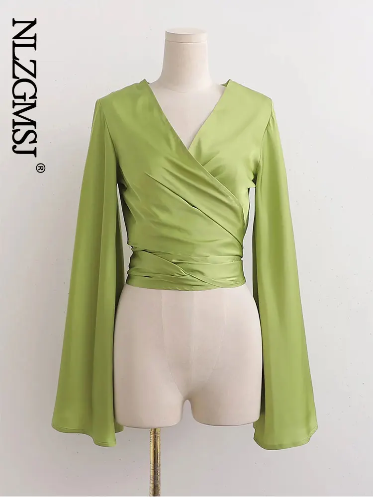 

Nlzgmsj 2022 Spring Summer Thin Sexy Slim V Neck Top Bandage High Waist Show Thin V-neck Short Blouse Female 202205