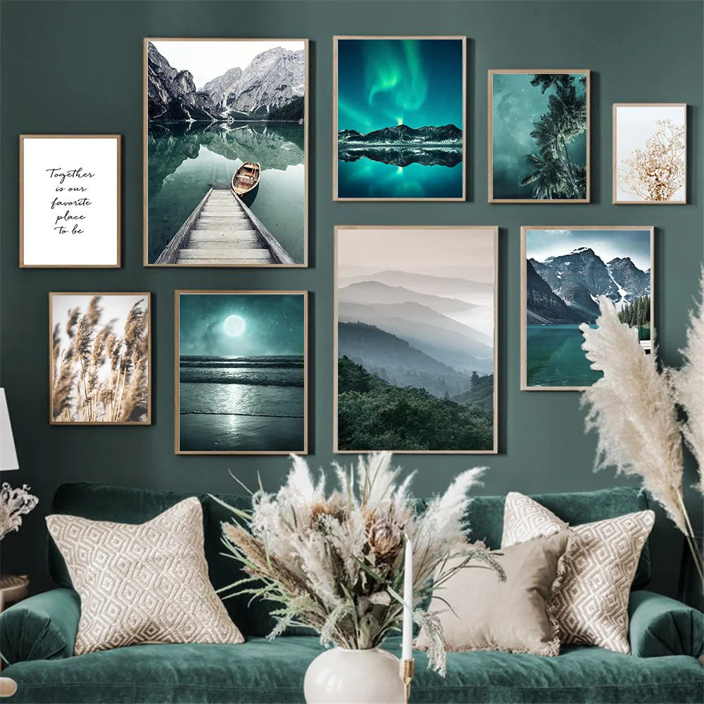 

Scandinavia Mountain Lake Boat Wall Art Poster Flower Plant Art Print Aurora Landscape Quotes PaintingCanvas Modern Home Decor
