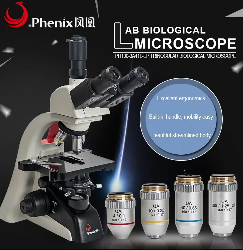 Профессиональный портативный фотографический микроскоп Phenix 40X-1600X для измерения