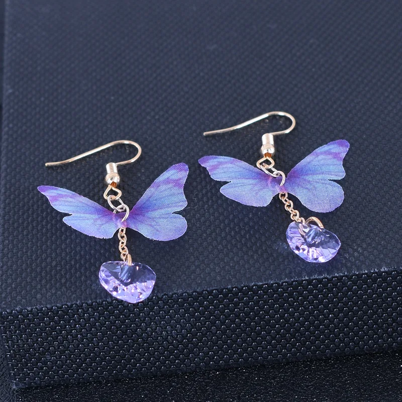 

Fashion and Cute Purple Butterfly Pendant Earrings Popular Enamel Beautiful Glass Clip on Earrings 2022 New Jewelry for Women