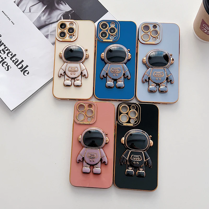 

Luxury Plating Silicone Holder Phone Case For iPhone 14 13 12 11 Pro Xs Max X XR 7 Plus SE Electroplate Fold Stand Bumper Cover