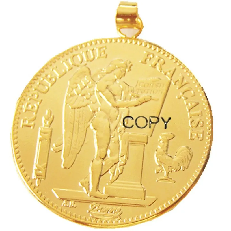 

P(04) кулон в виде монеты 1899A Позолоченные Модные ювелирные изделия в размере 100 франков (диаметр: 35 мм)