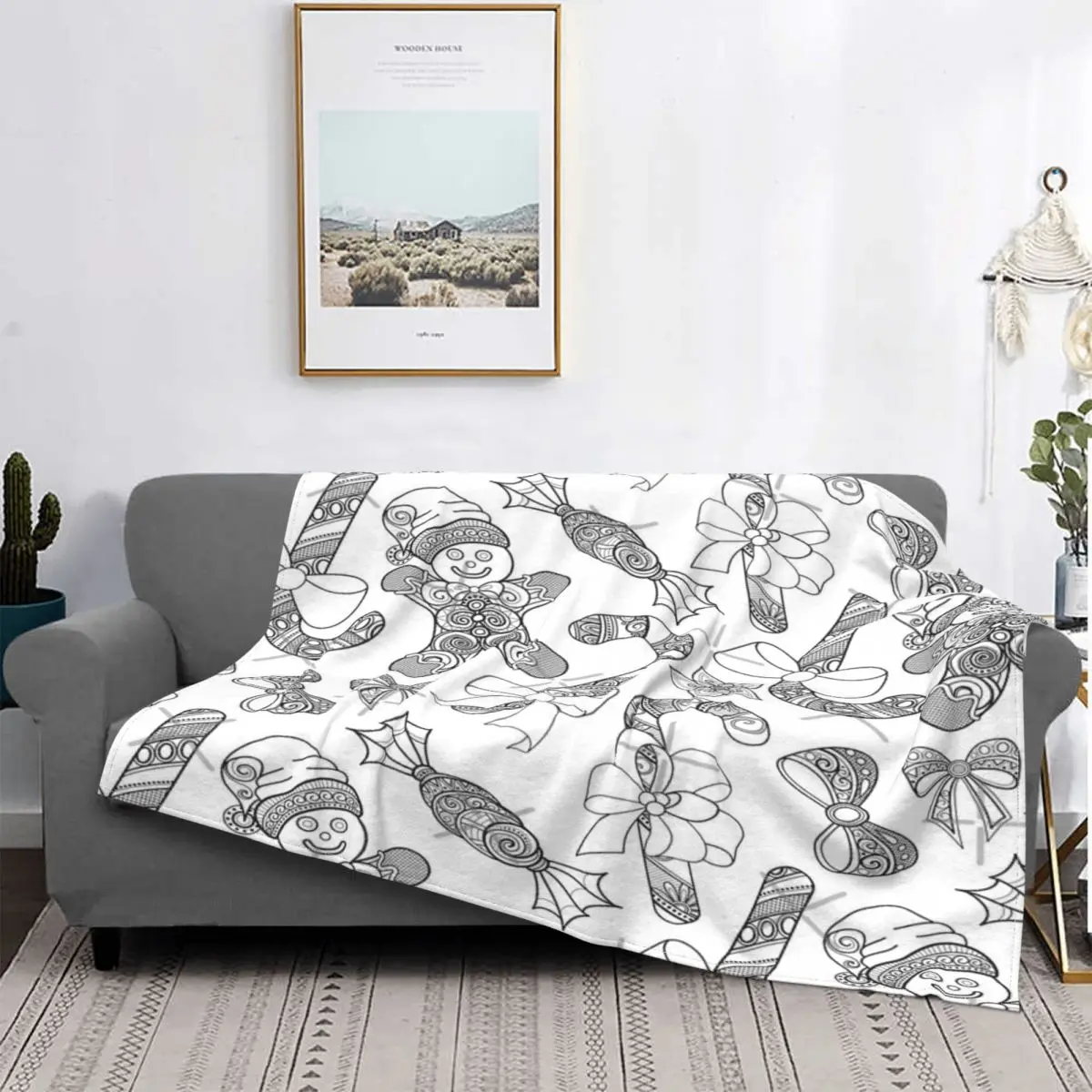 

Manta monocromática con estampado de Feliz Navidad, a cuadros para cama colcha, cubierta de playa, manta de muselina, textil par