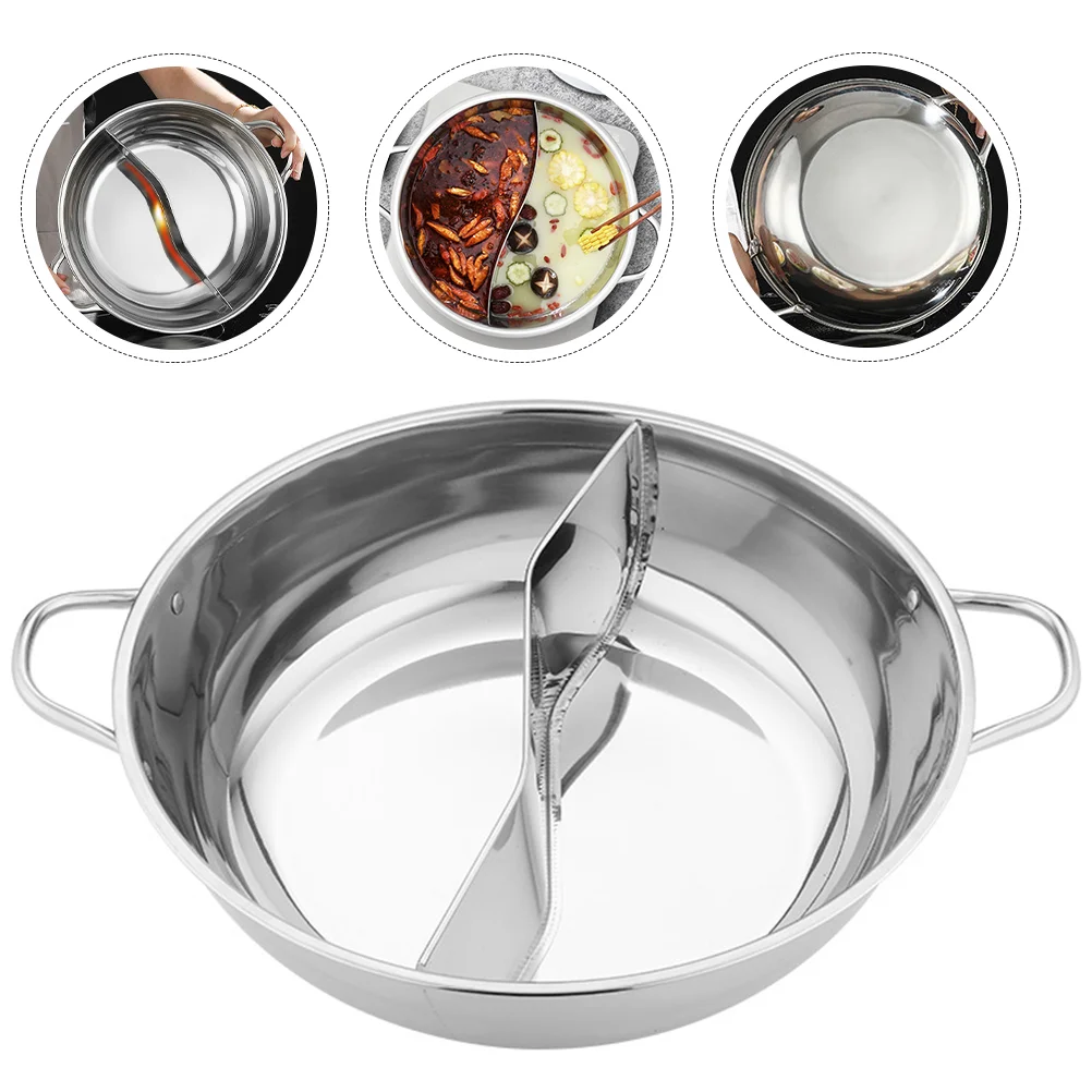 

Stainless Steel Mandarin Duck Pot Soup Kitchenware Saucepan Lid Shabu Restaurant Divided Hot Thickened Two-flavor Cooking