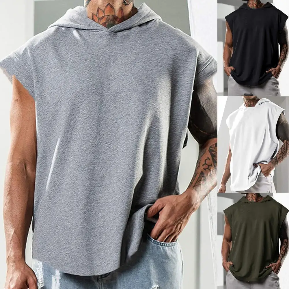 

Mens Hooded Tank Top Summer Shirt Solid Color Sleeveless Tops Drawstring Loose Comfortable Male Top for Gym Men's Clothing