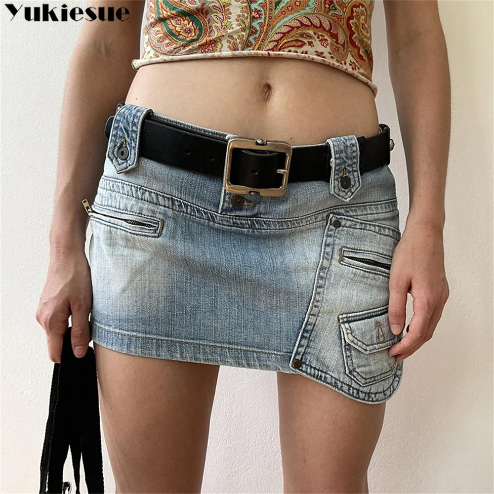 

Women Summer Short Skirts Pockets Slim Fit Clubwear Solid Color Skirts Womens Sexy Skinny Fashion Ins Retro Style Denim Skirt
