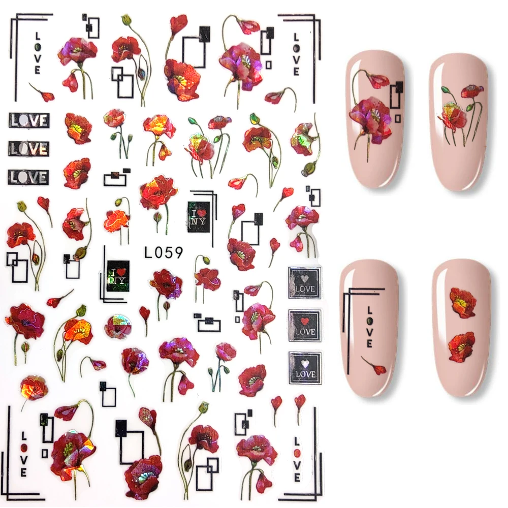 

Laser 3D Nail Stickers Reflective Morning Glory Rose Nail Art Decorations Sliders Foil Manicure Accessories Stickers for Nails