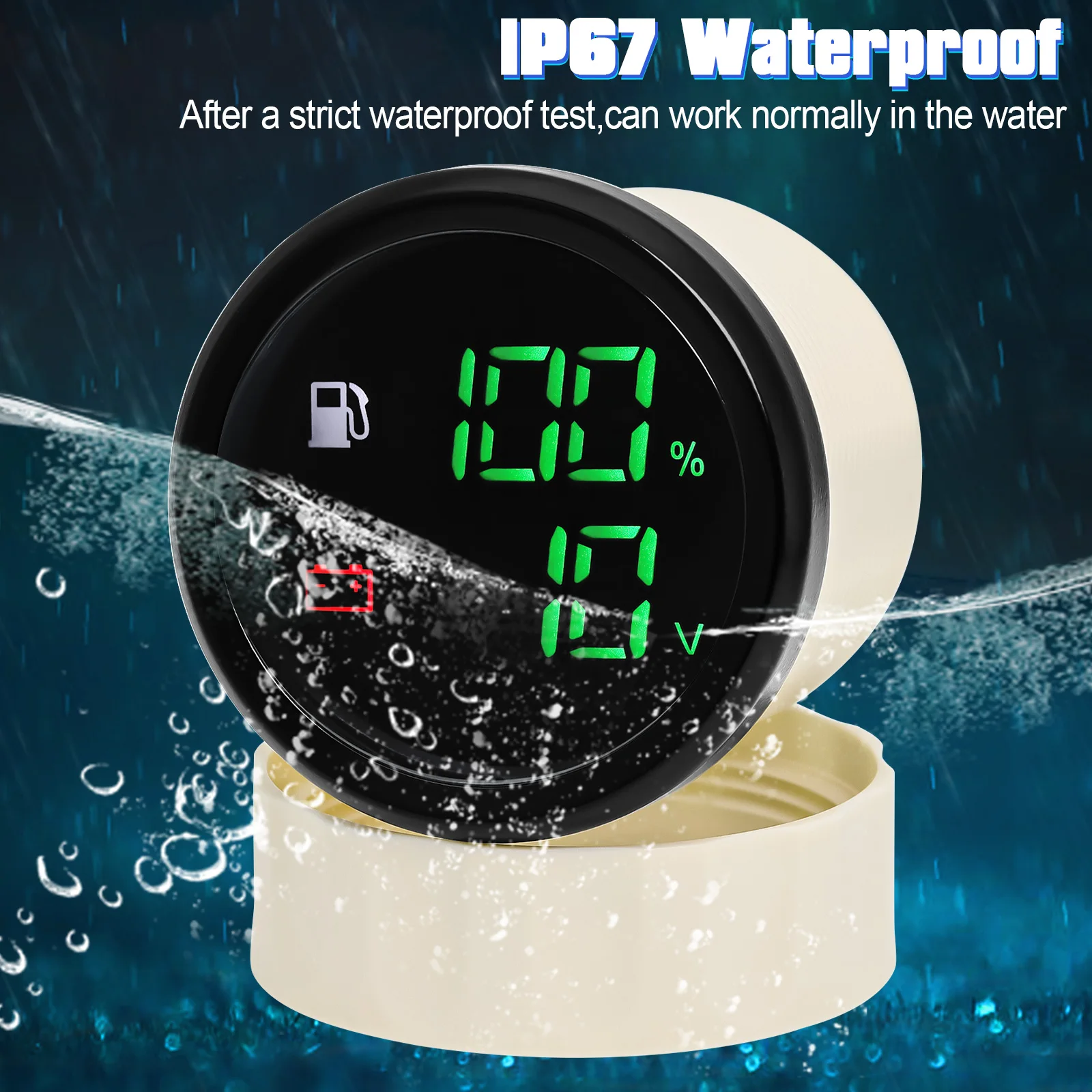 

Waterproof 52mm Digital 2 IN 1 Gauge Fuel Level Gauge + Voltmeter Water Level + Water Temp Gauge Water Temp+Voltage with Alarm
