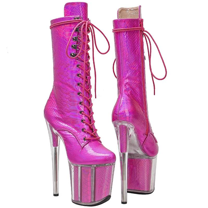 Leecabe 20CM/8inches  Shinny holo PU upper High Heel platform Boots Pole Dance boots
