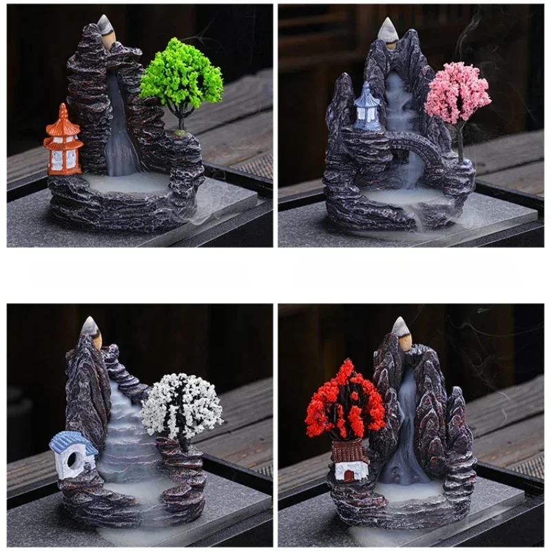 

FSILE Resin Backflow Incense Tower Sandalwood Ornaments Aromatherapy Deodorizing and Mosquito Repellent Incense Ornaments