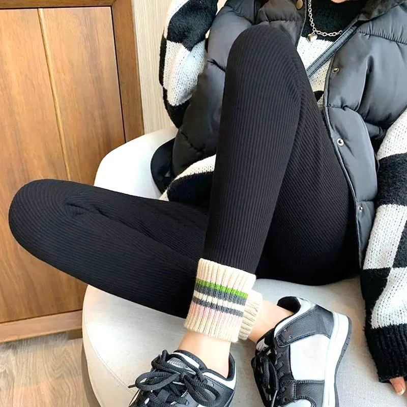 

Winter Thick Warm Plush Lamb Down Leggings For Women Outerwear Extra Warm Cotton Pants Gray Autumn Casual Stretchy Leggings