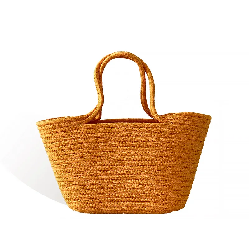 

2022 New Women's Straw Woven Bag Holiday Beach Bag Retro Portable Woven Basket Cotton Rope Woven Bag Rattan Handbags