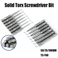 5075100mm t3 t40 solid torx screwdriver bit set hex shank magnetic batch head tamper proof security drill torx flat driver bit